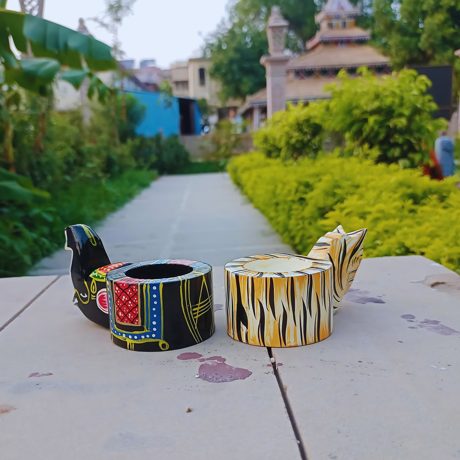 Rangyatra Hand-Painted Wooden Animal Candle Holder Stand And Table Decorative Tea Light Holder Wood (Pack of 4) Table Diya Set - Image 6