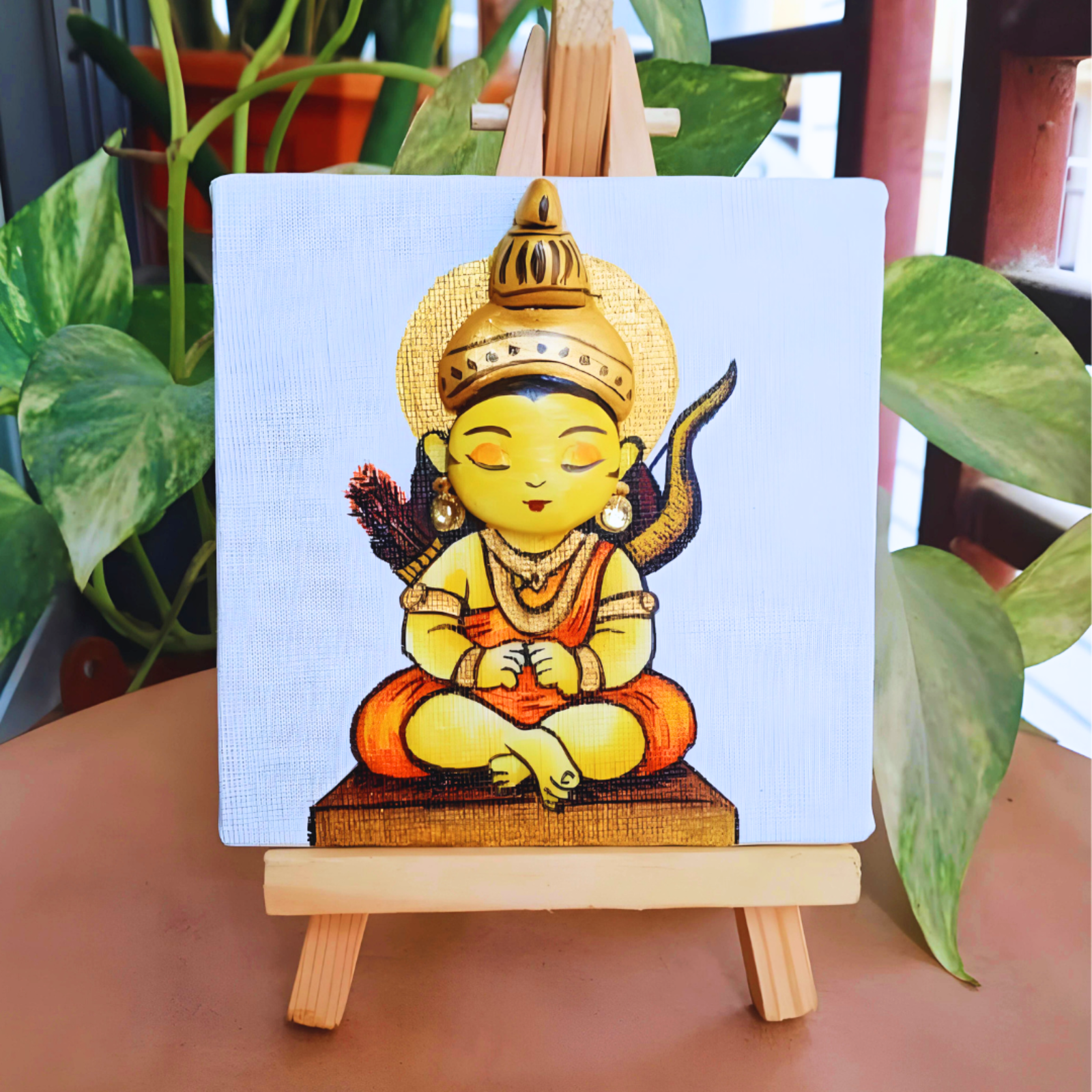 Ayodhya Ram Lalla 3D Canvas Painting With Wooden Easel Stand
