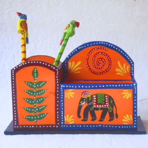 Rangyatra Wooden Desk Organizer Pen/Pencil Stand With Drawer, Mobile Holder & Remote Stand For Office Desk/Desktop/Table Storage Organizer Box