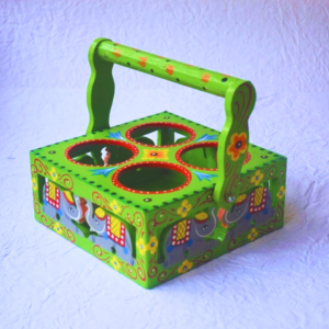Rangyatra Wooden Glass Holder Hand-painted Multicolor Wooden Glass Holder & Tea Serving Tray Handicraft Item Made By Varanasi
