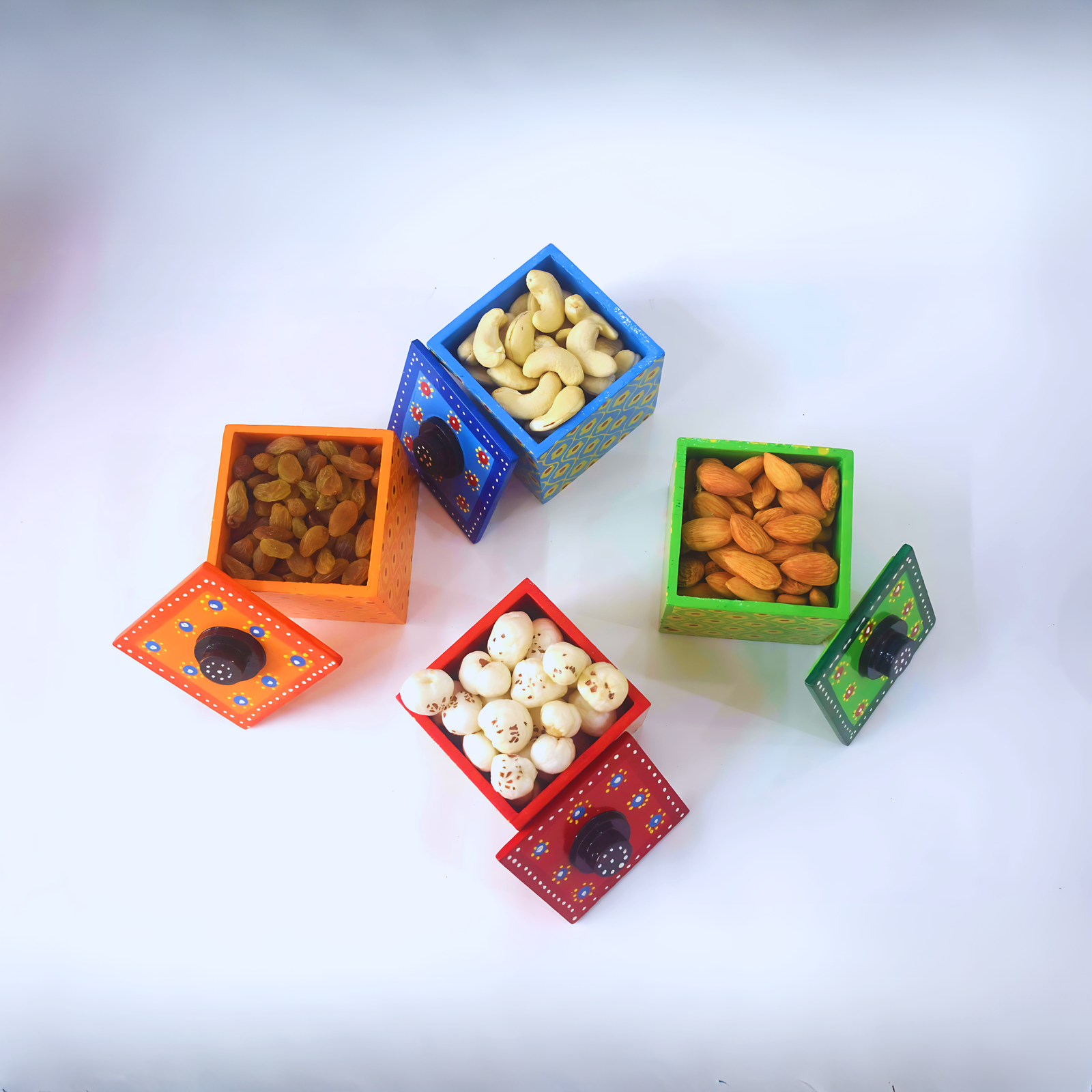 Rangyatra Home Decorative Wooden Train Shape Dry Fruit Holder Boxes Serving Tray With Train With 3 Box I Dinnerware/Tableware Showpiece (Multicolor) - Image 5